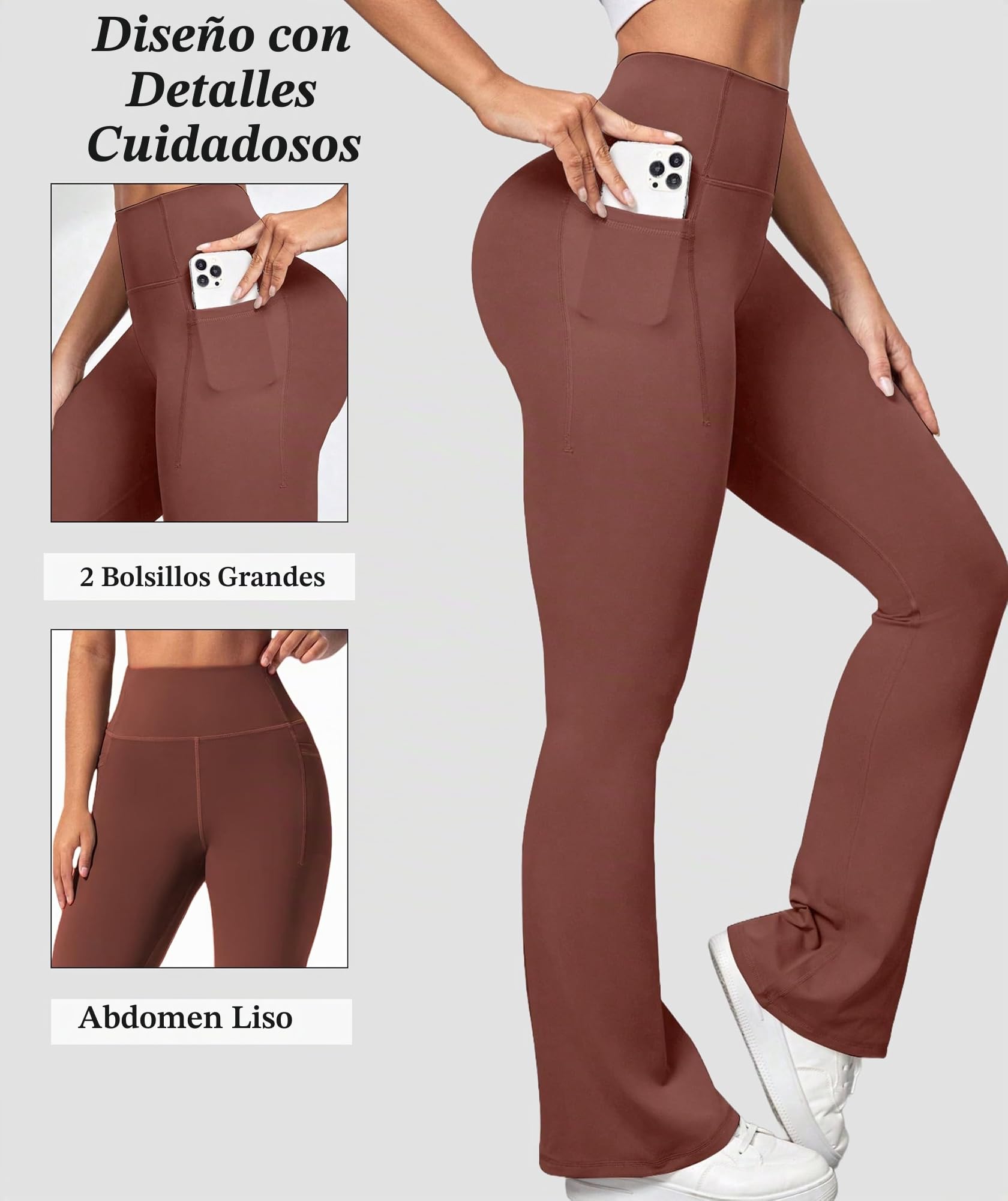 Pantalones de Yoga para Mujer Cintura Alta Flared Leggings Control de Barriga Elasticos Yoga de Pants para Pilates Ejercicio Fitness Trabajo Casuales