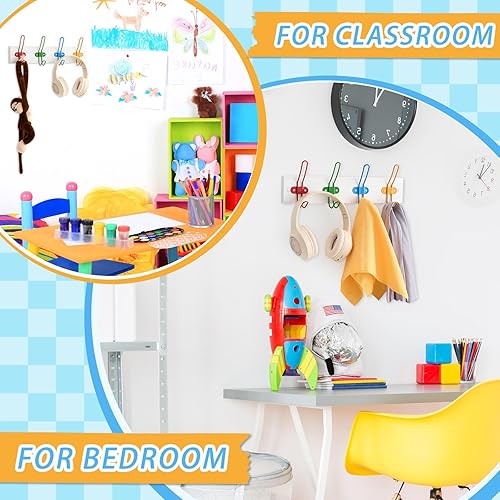Miniatura 9 de Suzile Perchero de madera para niños, 2 piezas, para colgar en la pared, para toallas, sombreros, dormitorio, sala de juegos, baño, aula, decoración