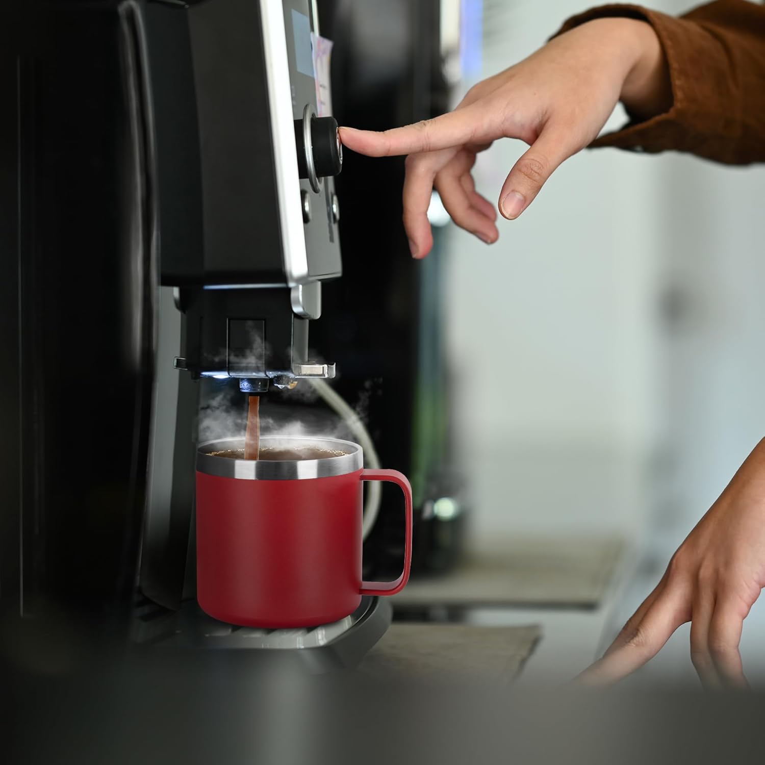 VEGOND 14 oz Insulated Coffee Mug with Handle, Stainless Steel Travel Coffee Mug with Lid, Double Wall Vacuum Metal Coffee Cup, Coffee Tumbler Powder Coated, Red 1 Pack - Image 6