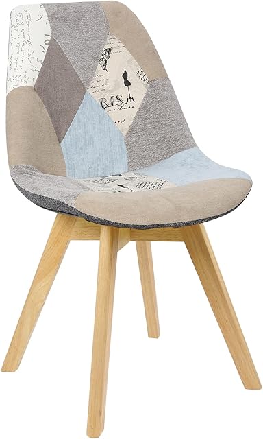 WOLTU 1 x Dining Chair Modern Kitchen Chair Patchwork Linen Living Room Bedroom Chair, Multicoloured BH29pw-1