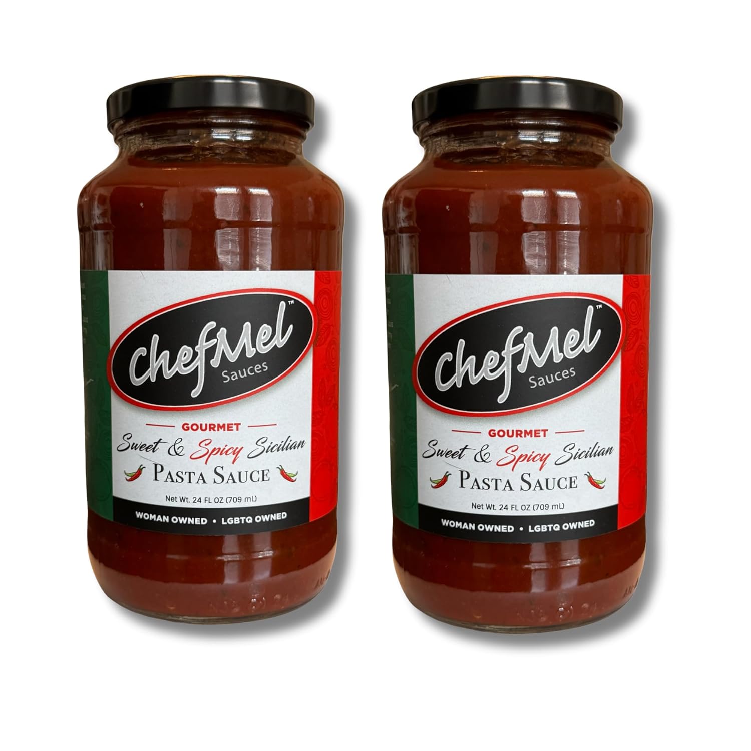 ChefMel’s Spicy Sicilian-Style Pasta Sauce - Bold & Sweet Marinara with a Fiery Chili Kick - Handcrafted Italian Tomato Sauce - Gluten-Free - Gourmet Flavor for Pasta, Pizza & More - 24oz Jar (2 Pack)