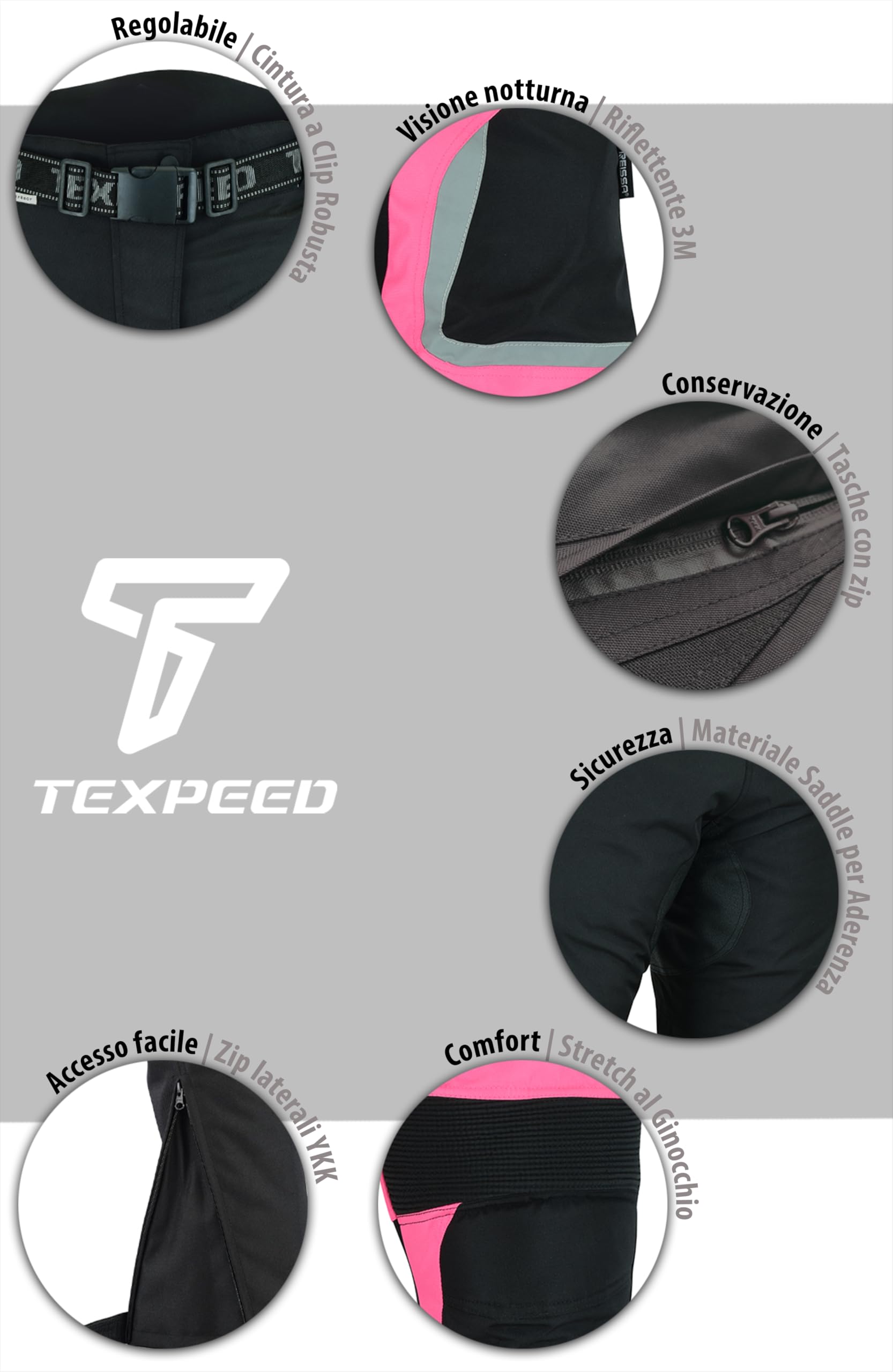 Texpeed Pantaloni da moto donna con protezioni - Tessuto impermeabile per scooter per Estate/Inverno - Armatura certificata CE (EN 1621-1) protettivi Rosa - M Girovita/Gamba Regolare