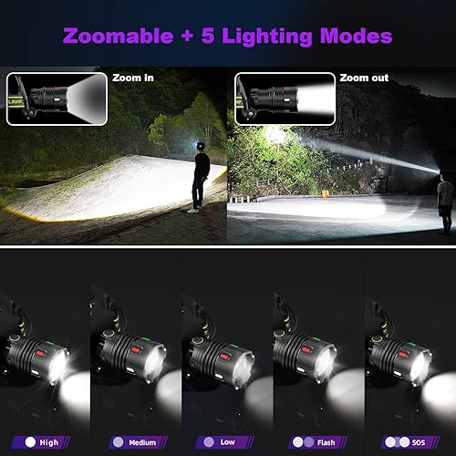 Miniatura 4 de Linterna frontal recargable LED súper brillante de 1200 lúmenes, lámpara frontal con 9 modos de iluminación, ajustable a 90 e impermeable IP67 para