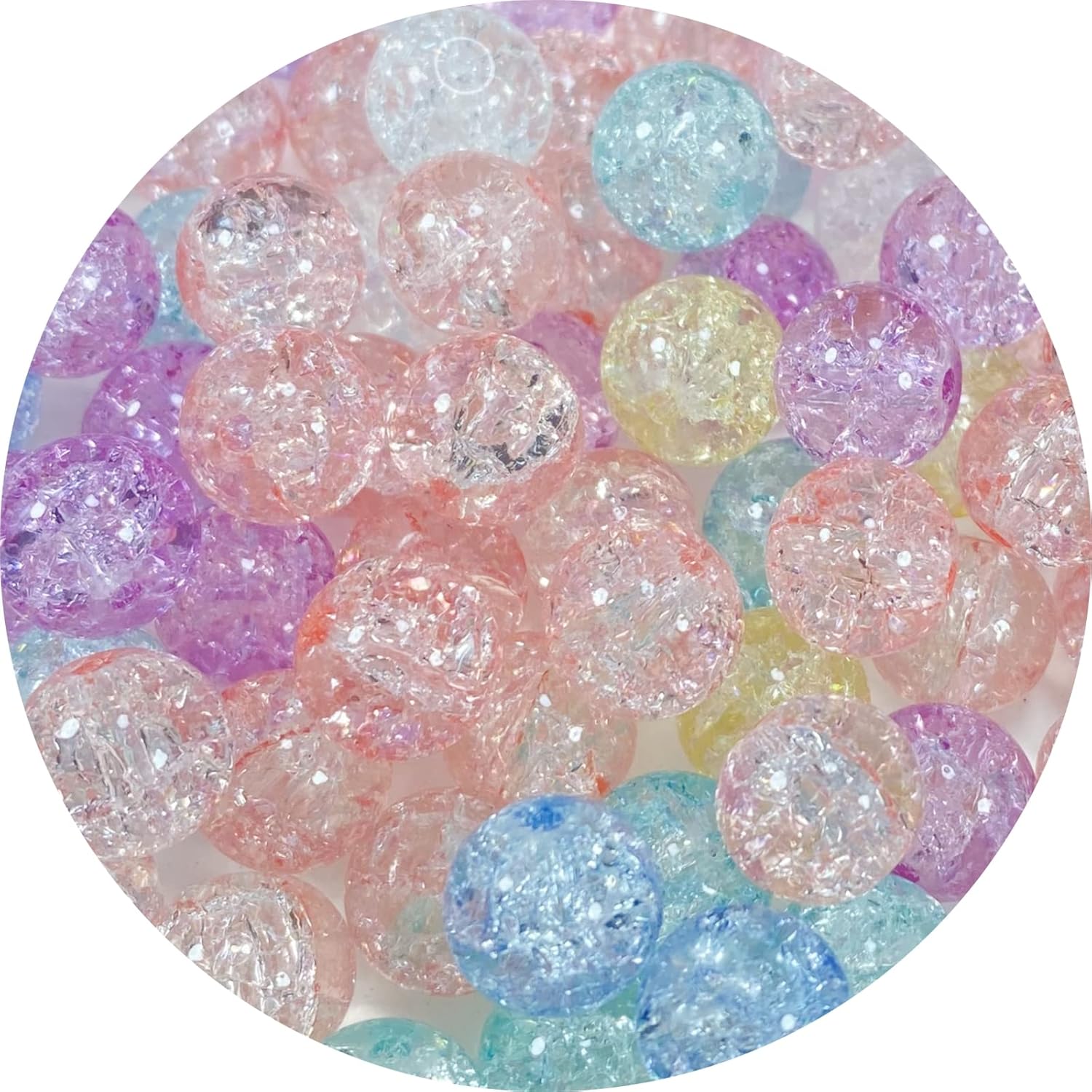 100pcs Crackle Glass Beads 10mm Round Crystal Glass Spacer Crafts Beads for Jewelry Making Necklace Bracelet Earrings DIY Crafts(Mix Light Colors)