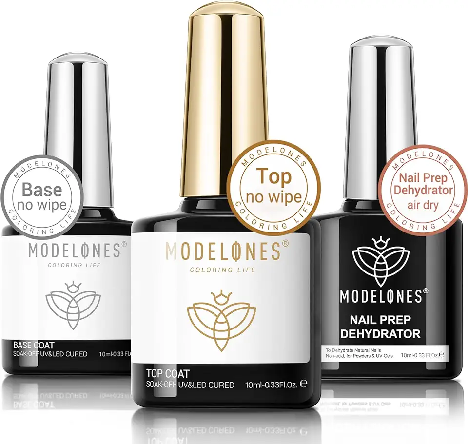 modelones Base de gel e top coat com conjunto de desidratador de unhas, kit de preparação de arte de unhas de diamante super brilhante