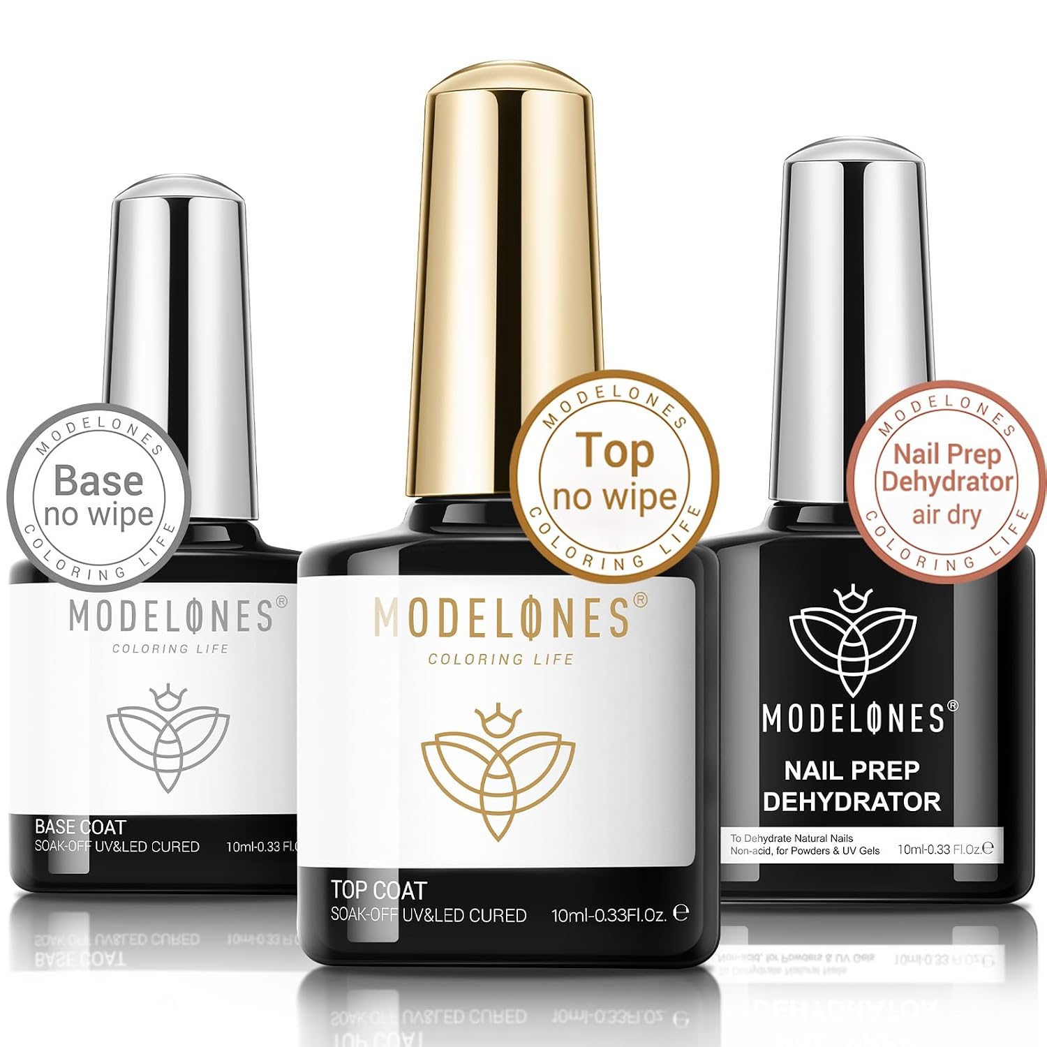 Modelones 9 Pcs Neutral Brown Gel Nail Polish Kit with Nail Dehydrator and Gel Top & Base Coat, No Wipe Diamond Super Shiny Top Coat Nail Art Prep Kit