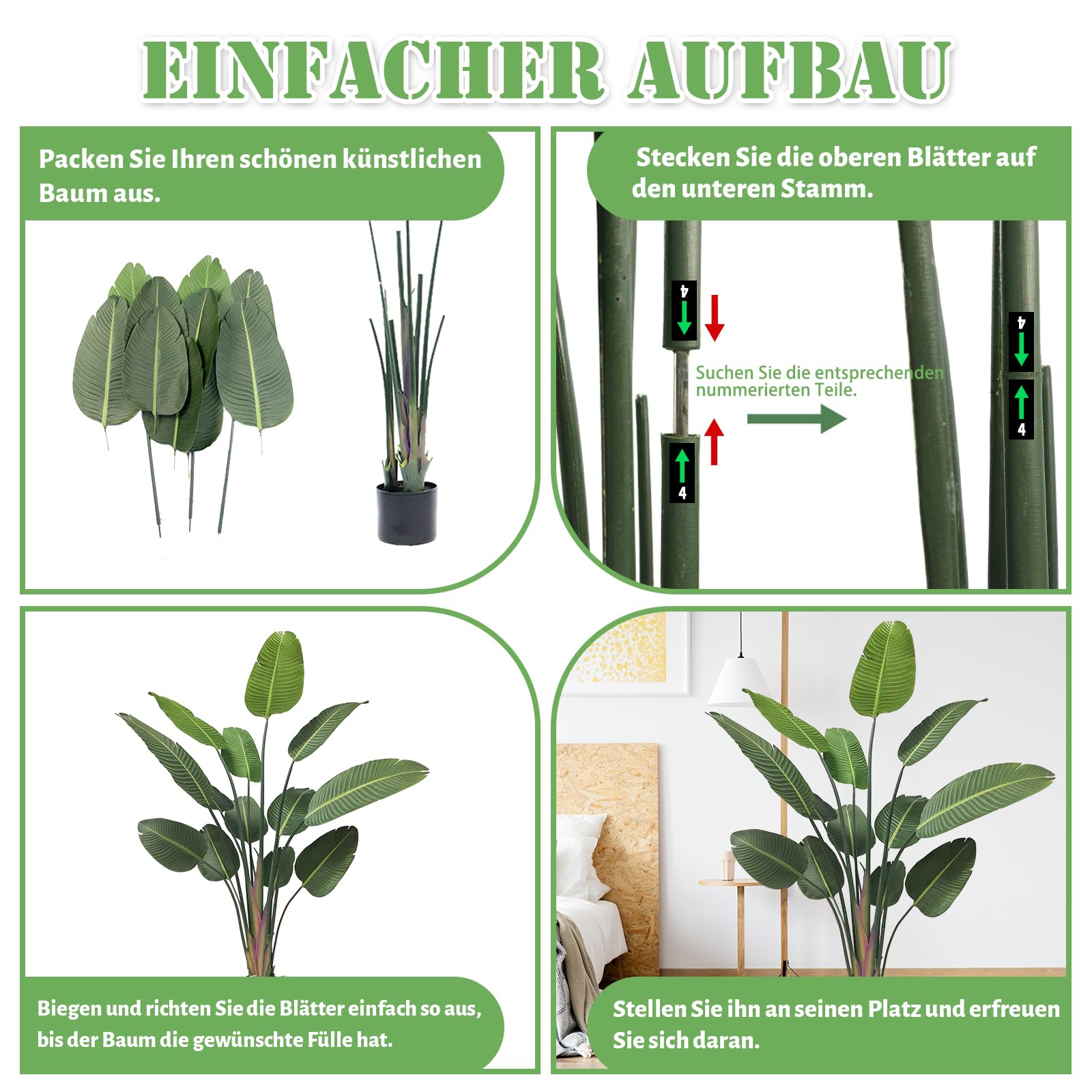 180CM Große Kunstpflanzen Paradiesvogel | Palmekünstliche Pflanzen im Topf für Innen & Außen | Deko für Wohnzimmer, Büro, Balkon, Garten