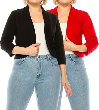 Womens Plus Size Solid Open Front 3/4 Sleeve Casual Office Blazer Cardigan