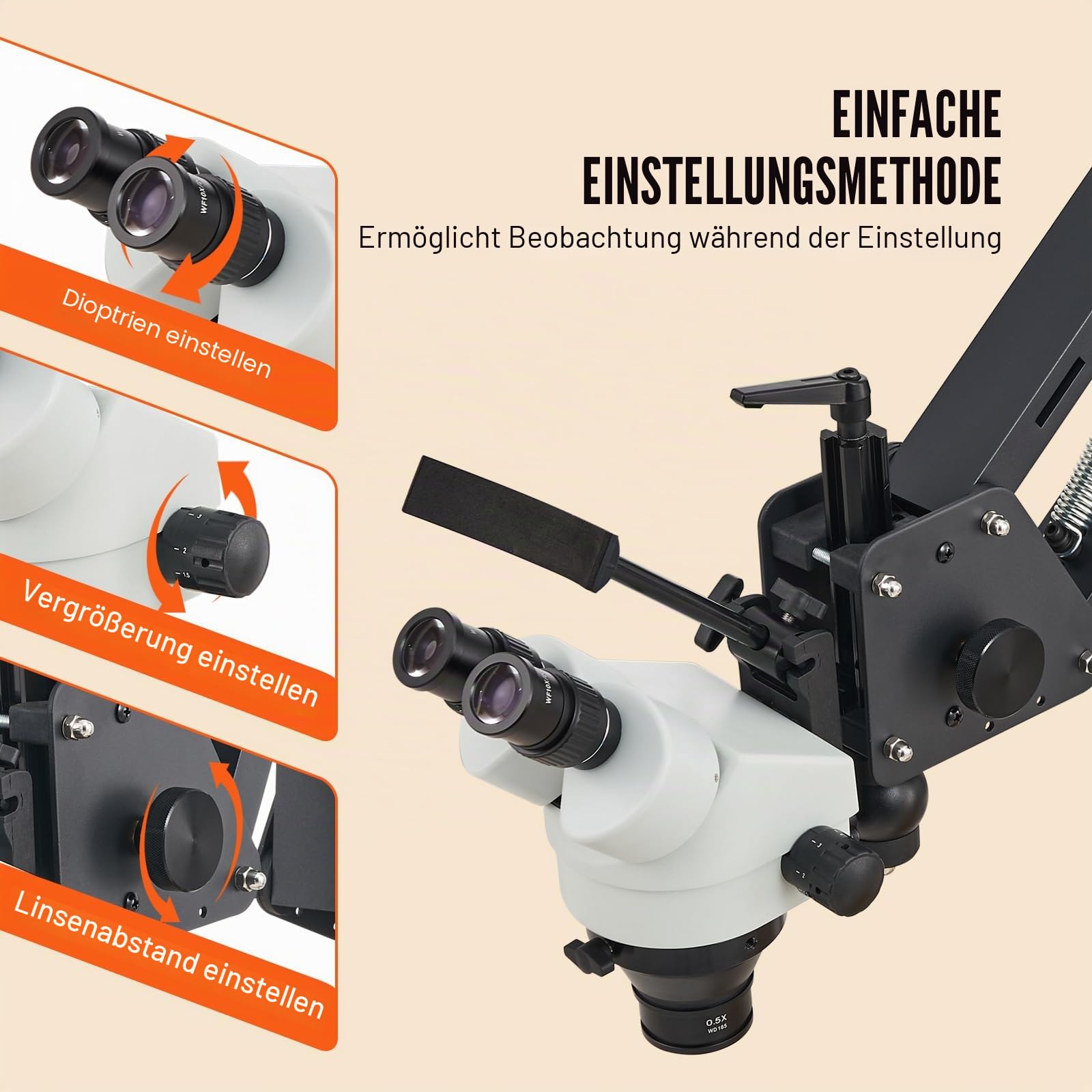 VEVOR Multidirektionales Mikroskop mit Federhalterung, Schmuckmikroskop mit 7- bis 45-facher Vergrößerung, Mikro-Schmuck-Intarsienständer mit integriertem USB-Ring-LED-Licht, Juweliermikroskop