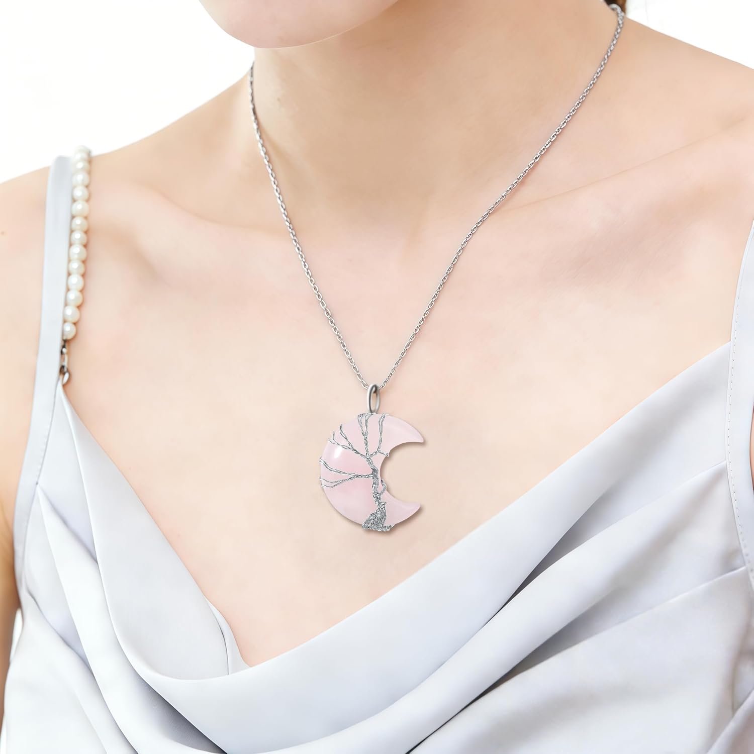 XIANNVXI Necklaces for Women Crescent Moon Pendant Necklace Tree of Life Wire Wrapped Crystal Necklaces Natural Gemstone Quartz Jewelry for Women - Image 5
