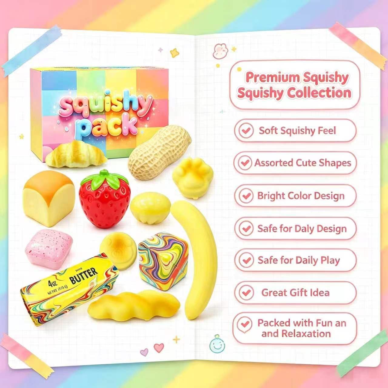 Butter Squishy Toys 12Pack Variety, Slow Rising Bread Food Squishies image 4