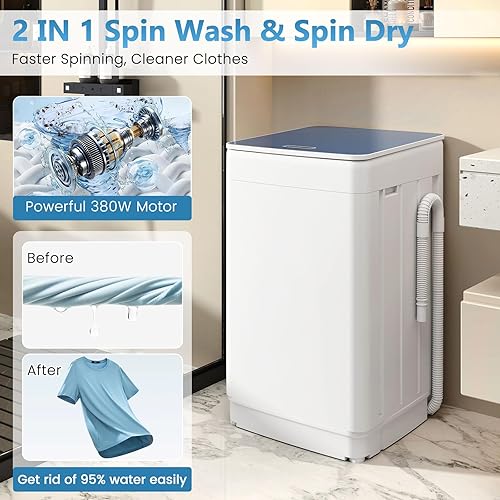 Miniatura 3 de Auertech Lavadora portátil, lavadora totalmente automática de 1.5 pies cúbicos con 7 programas, 4 niveles de agua, lavadora portátil para