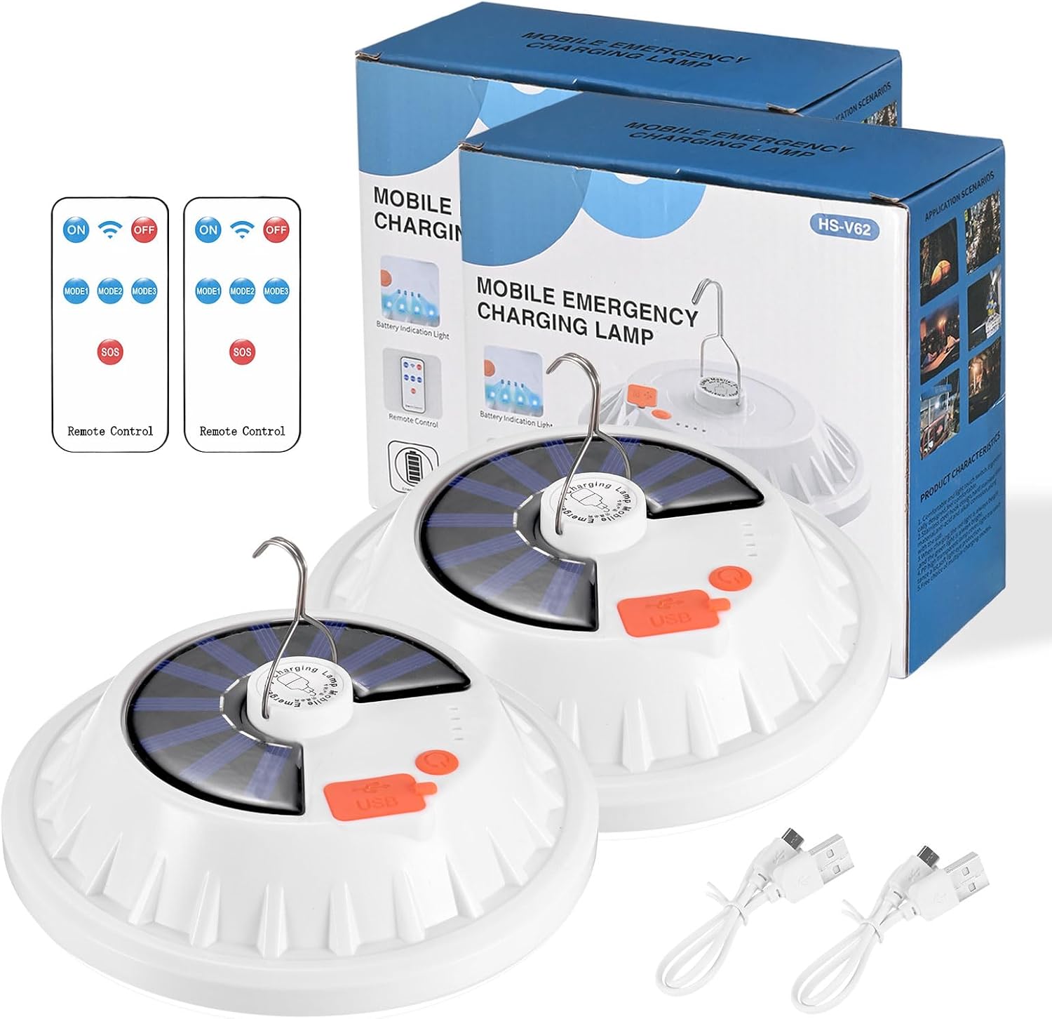 2-Pack Portable Rechargeable Camping Lights, Tent Lights LED Lantern Power Solar Battery Powered, 5 Lighting Modes, IP65 Waterproof Flashlight for Hiking/Emergency/Night - Image 8