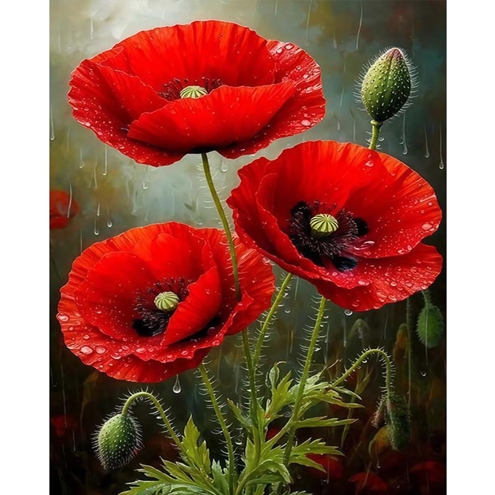 Poetrydraw Red Poppy Tri Full 11Ct Diy Embroidery Kit 15.74X19.68in Cross Stitch Art & Crafts For Beginners & Adults