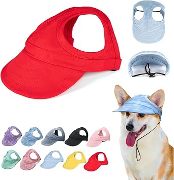 Outdoor Sun Protection Hood for Dogs, Adjustable Dog Sun Protection Baseball Hat Cap, Pet Baseball Hat Cap Visor Sunbonnet Outfit with Ear Holes for Dogs Red, Small