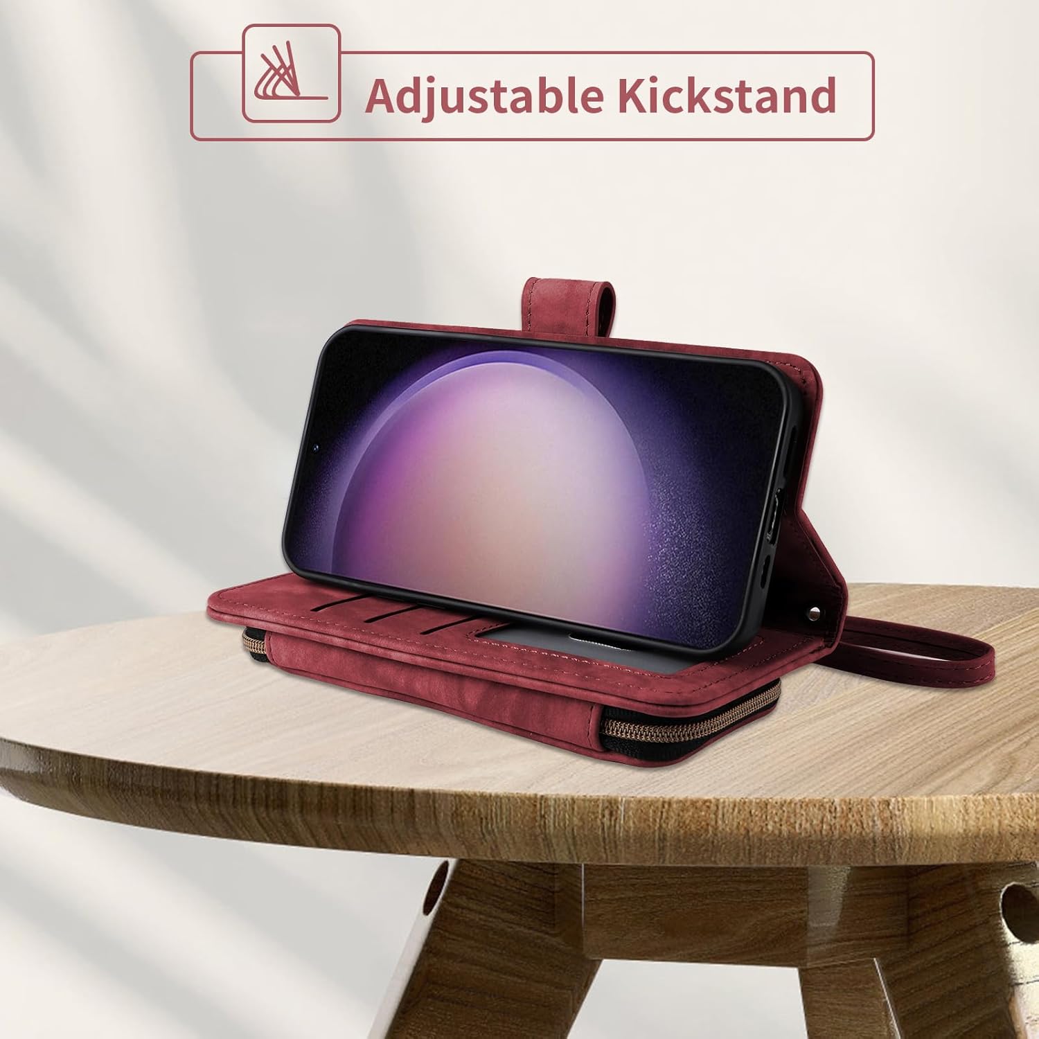 Phone Case for Samsung Galaxy S23 5G Wallet Cell Cover with Tempered Glass Screen Protector Crossbody Lanyard Strap Flip Stand Zipper Purse Card Holder S 23 23S GS23 G5 SM-S911U 6.1 inch Women Men Red