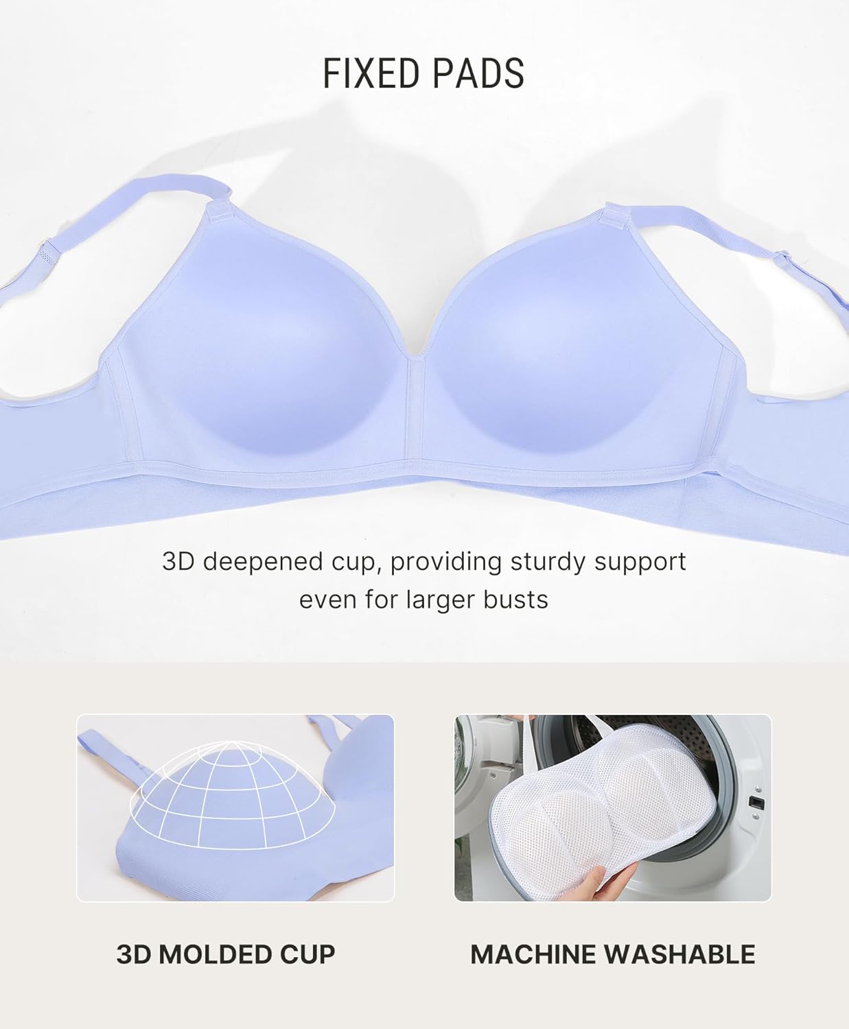 FeelinGirl Wireless Supportive Bra for Women, Seamless Comfort Bralettes No Underwire Full Coverage Everyday Bras - Image 4