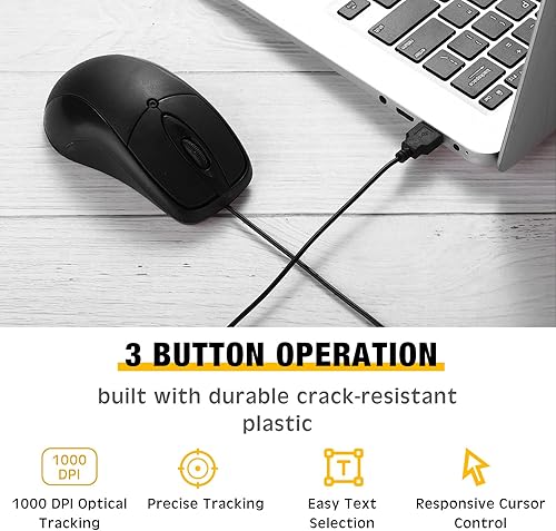 Miniatura 5 de 50 unidades de ratón negro con cable USB a granel 1000 DPI 3 botones con cable de computadora Mouse Mini Cable Ratón Ratón para juegos Ratón de