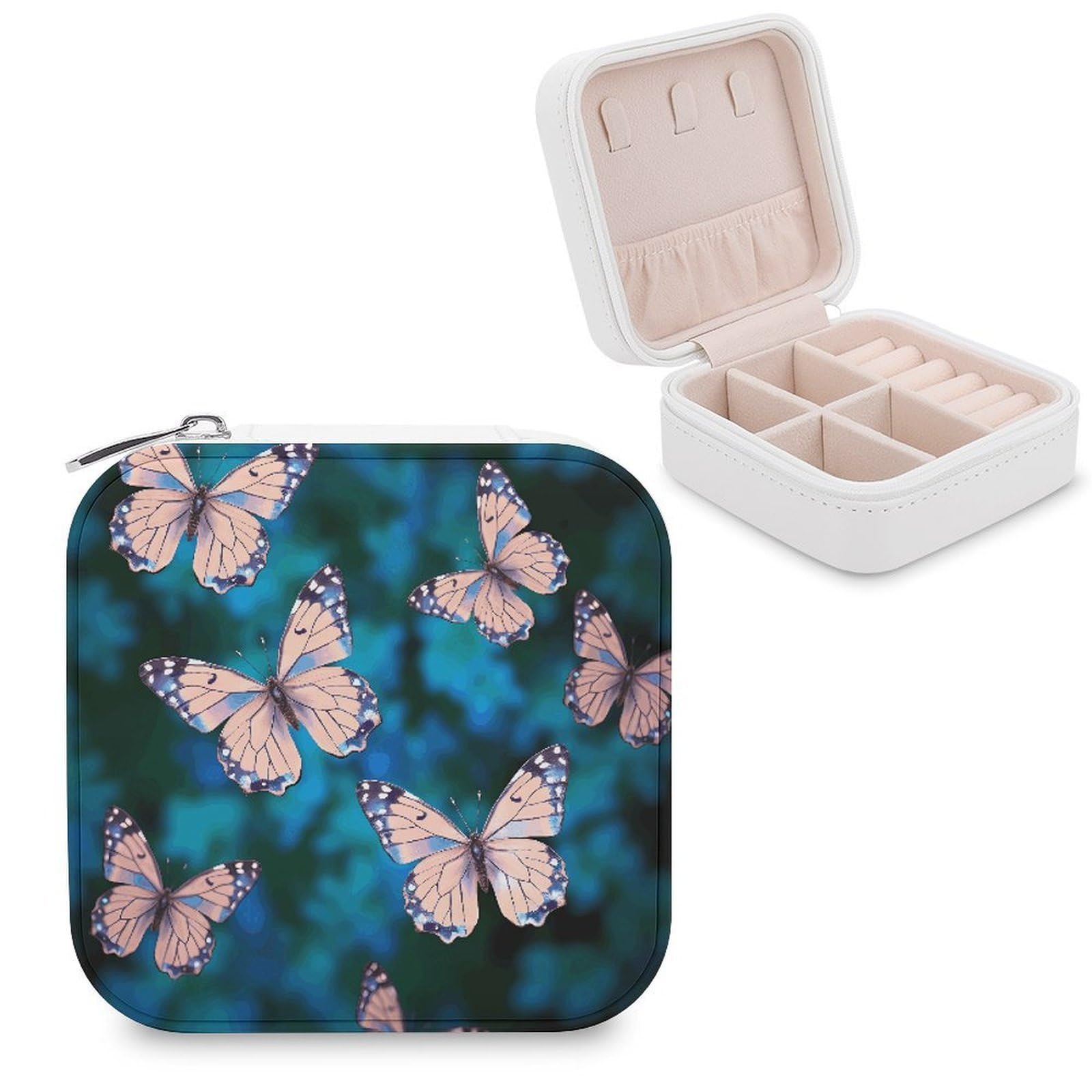 VstaDank Cute Butterflies Jewelry Box Exquisite Leather Jewelry Organizer Portable Trinket Organizer Fashion Travel Jewelry Case for Rings Earrings Necklaces Unique Gifts for Women