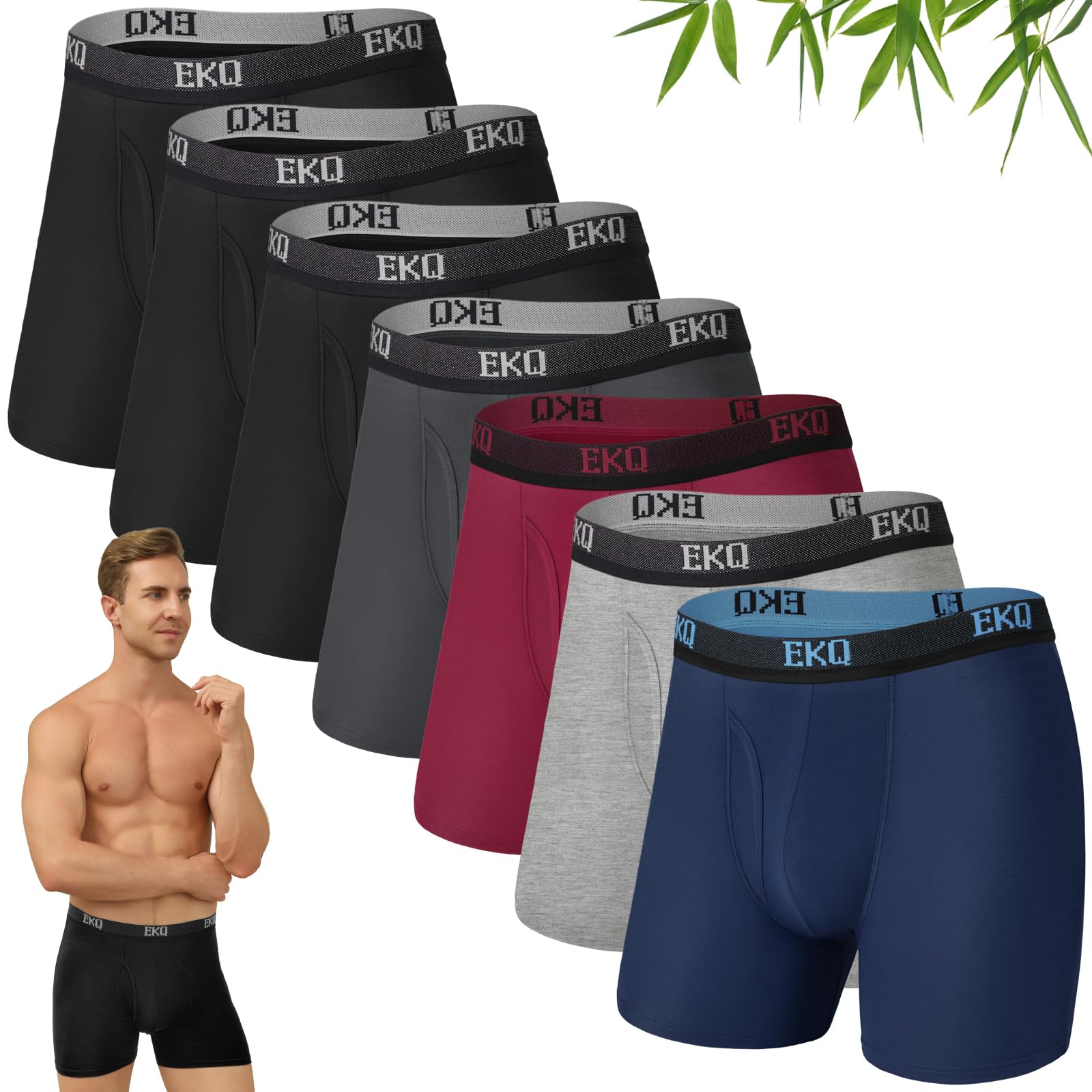 Mens Underwear Breathable Boxer Briefs, 7 Pack Bamboo Rayon Boxers