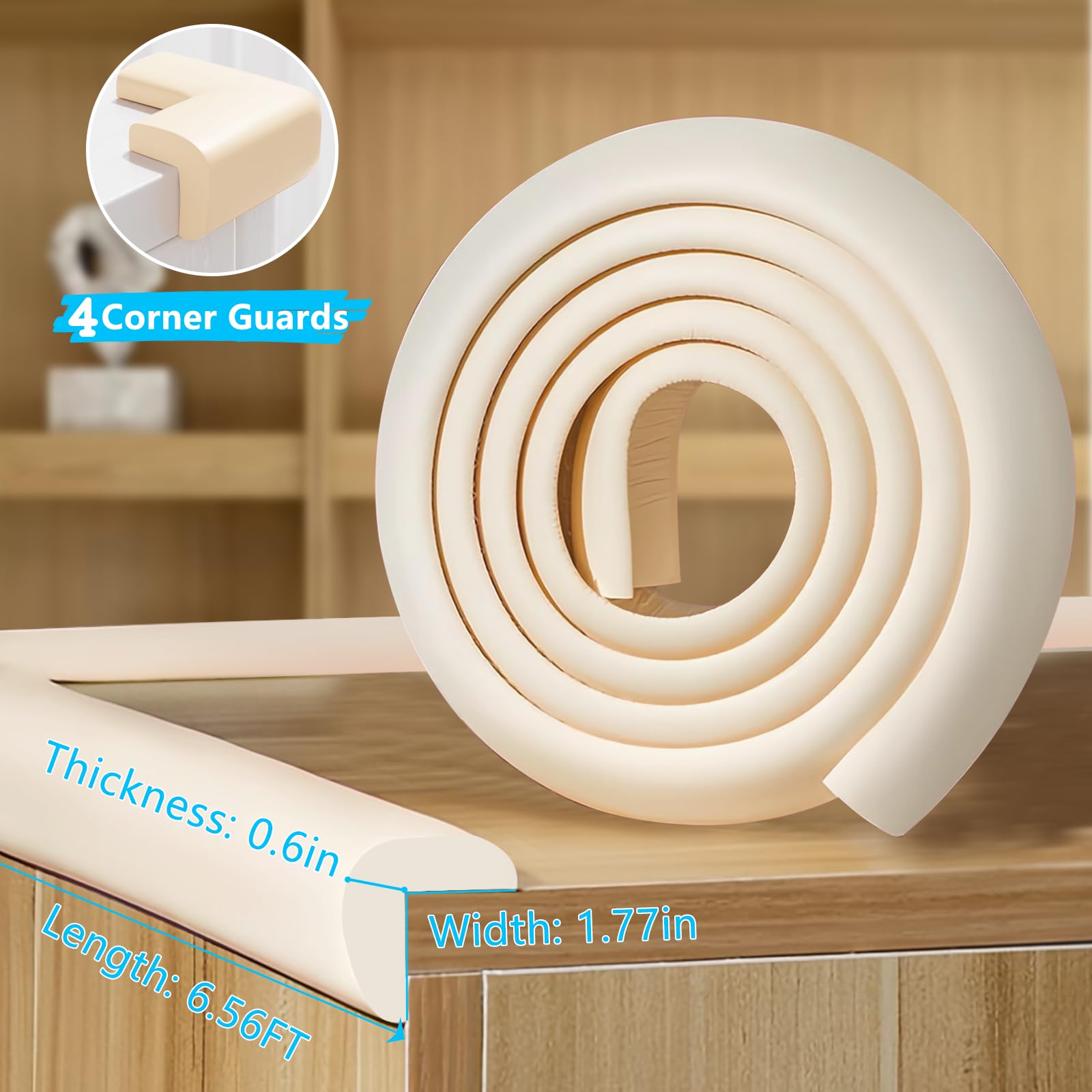 ZOMPAGO Protector de esquina de borde a prueba de bebés, 1 rollo de tira de esquina suave en forma de L, 4 protectores de esquina de seguridad para muebles, protector de pared, autoadhesivo, para
