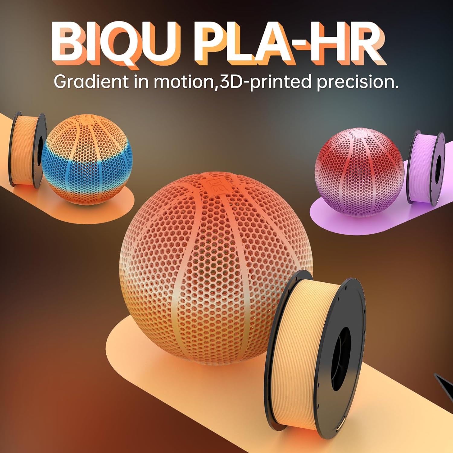 BIQU PLA-HR Flexible 3D Printer Filament Specifically for Printing Airless Basketballs, 1.75mm 1KG Spool (2.2lbs), Triple Color Filament for Most FDM 3D Printer, Yellow-Orange-White