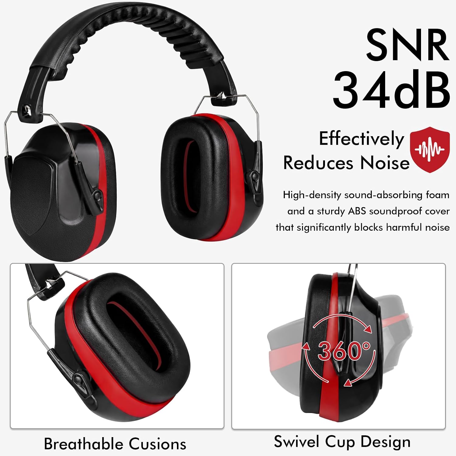 6 Pack Noise Reduction Ear Protection Ear Muffs, 34dB Noise Canceling Headphones For for Adults Kids