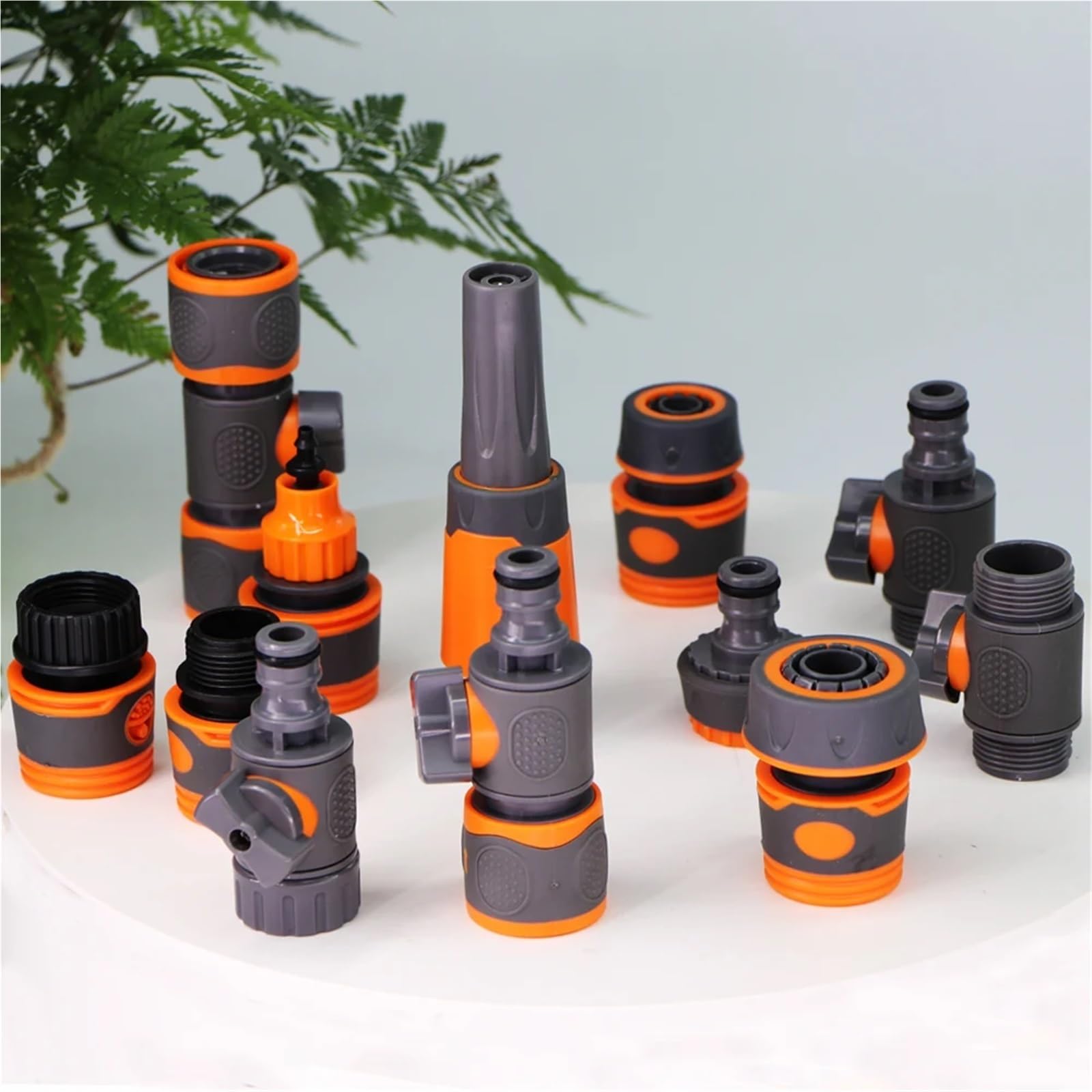 6 conectores rápidos de manguera de agua con válvula de cierre para sistema de riego de jardín | Fácil de conectar y desconectar, diseño a prueba de fugas, plástico ABS duradero, ideal para regar (M)