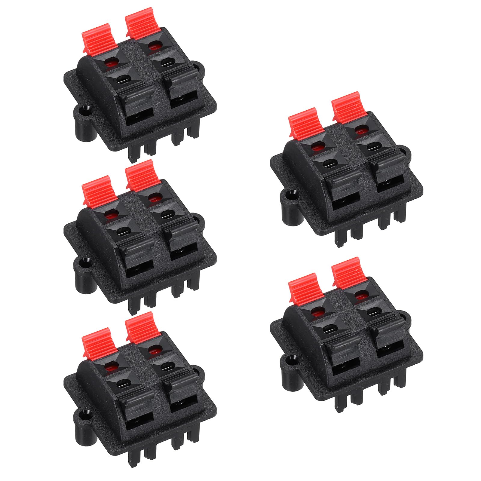 sourcing map 4 Way Spring Terminal Clip Push Release Connector Plate Jack Socket Speaker Terminal Strip Block Speaker Jointing Clamp Test Clip WP4-03B 5Pcs