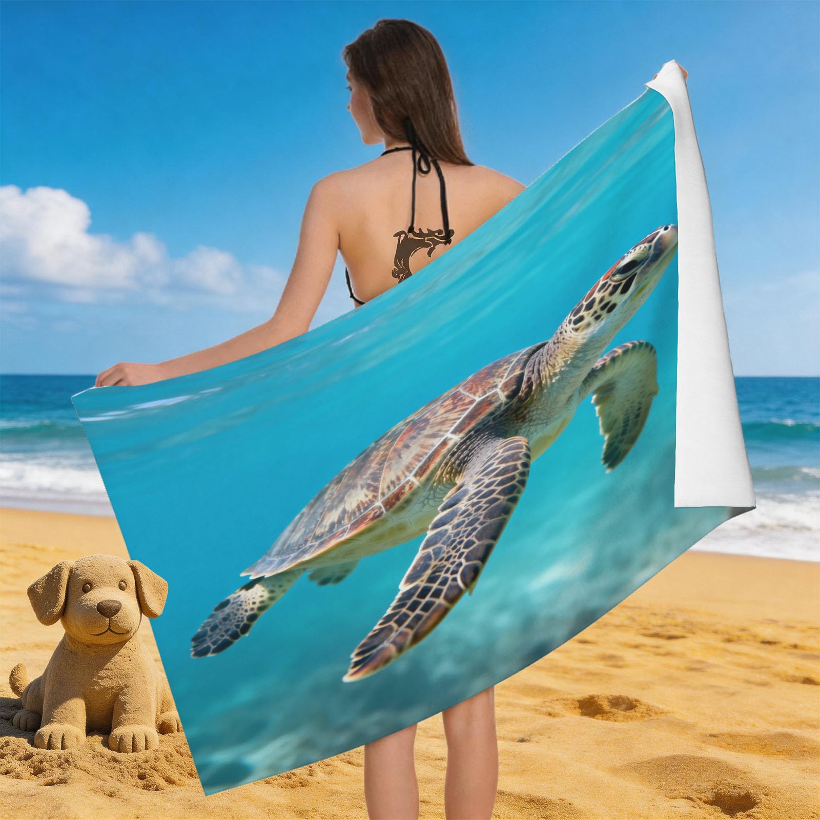 Leichong 3D Sea Turtle Beach Towel Microfiber Soft Quick Dry for Adults, Sea Creatures Bath Towel Lightweight Soft Absorbent for Travel Swimming Pool Sports, 75 x 150 cm