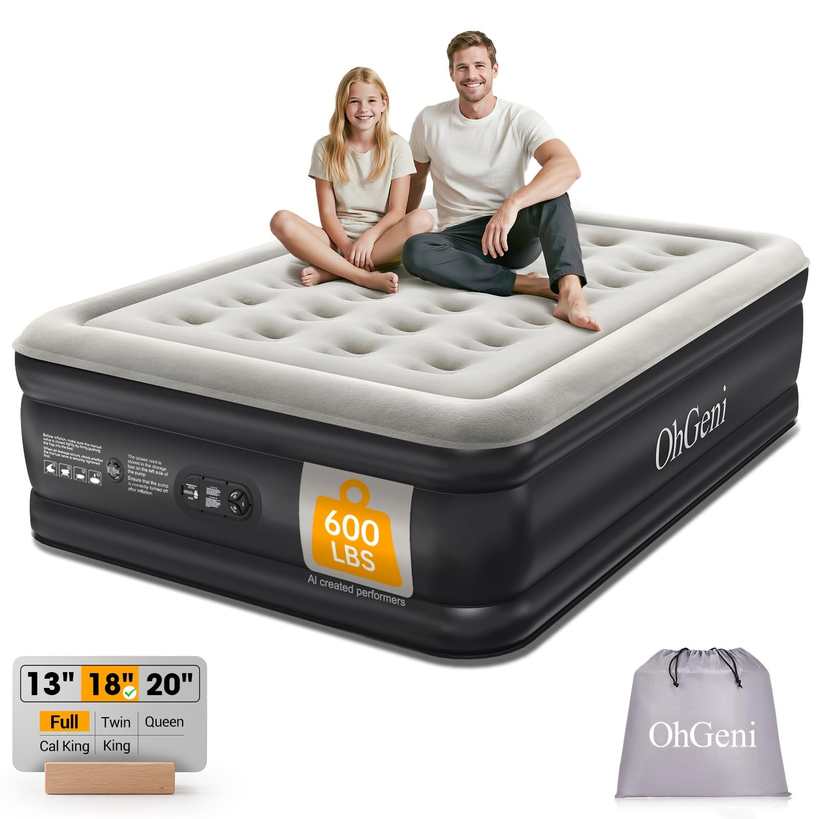 Photo 1 of OhGeni Air Mattress Full with Built in Pump, 18" Raised Blow Up Bed, 600lb