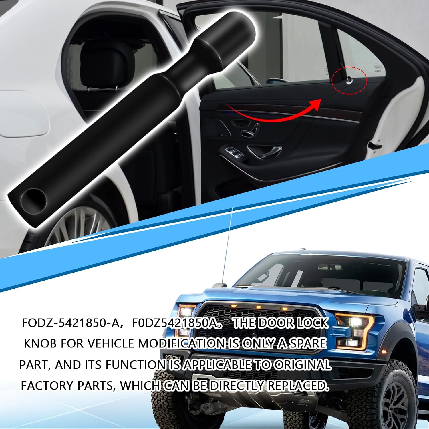 2PCS Car Door Lock Knobs for Ford F150 Explorer, Door Lock Pull Knob, Cover FODZ-5421850-A, Lift Bolt Control Post Pins