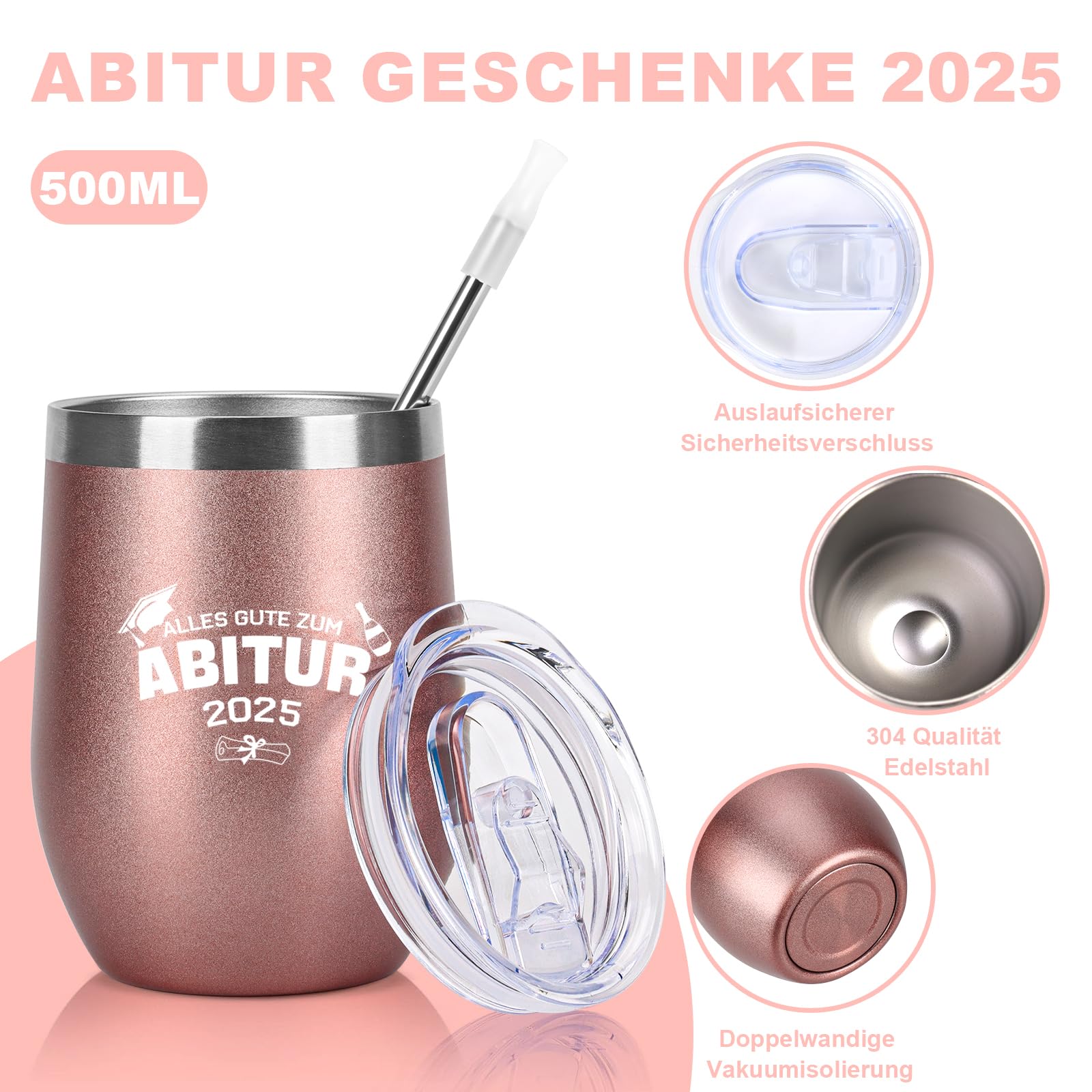 Kubek z okazji matury 2025, kubek z okazji ukończenia szkoły 2025, kubek termiczny, 350 ml, kubek kempingowy, ze stali nierdzewnej, prezent na zakończenie szkoły, prezent dla dziewcząt, chłopców, na