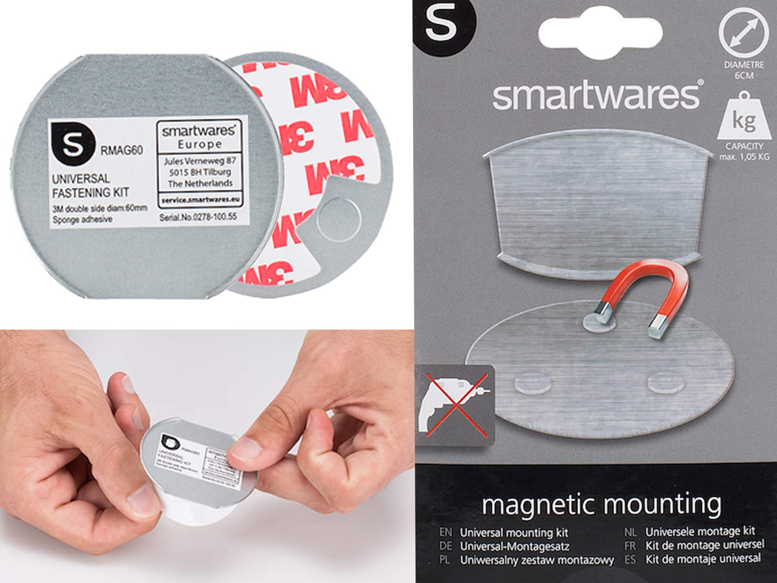 Set di 5 specchi decorativi da parete – cornice rotonda in nero e oro – con magnete per incollare senza forare