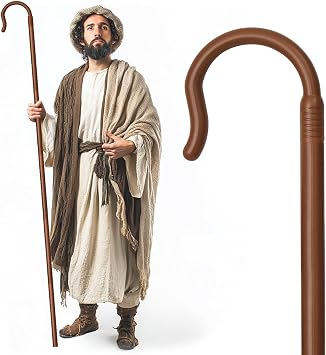 Adjustable Shepherd Staff,63IN Brown Plastic Crook Cane for Shepherd Costume,Wizard Staff for Nativity and Halloween Cosplay Prop Accessory