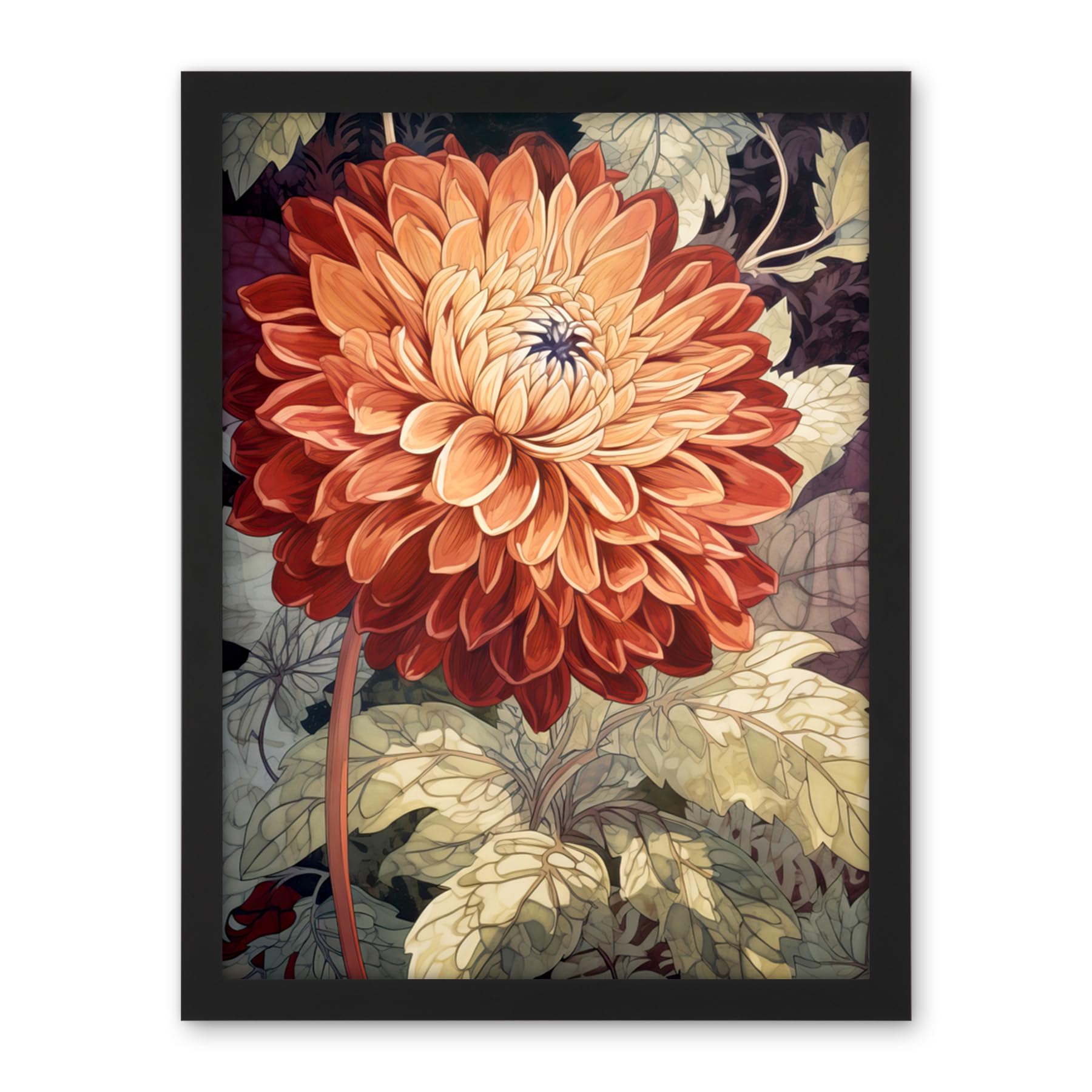 Artery8 Orange Dahlia Flower Watercolour Illustration Artwork Framed Wall Art Print 18X24 Inch