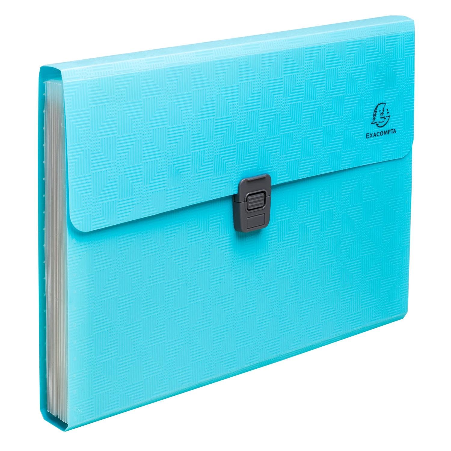 Exacompta - Ref. 55299E - 1 Pop'N Co case Folder - Recycled PP Cover and PP Interior - Expandable Back - snap Closure - 13 compartments - Size 33x25cm - Colour Cyan