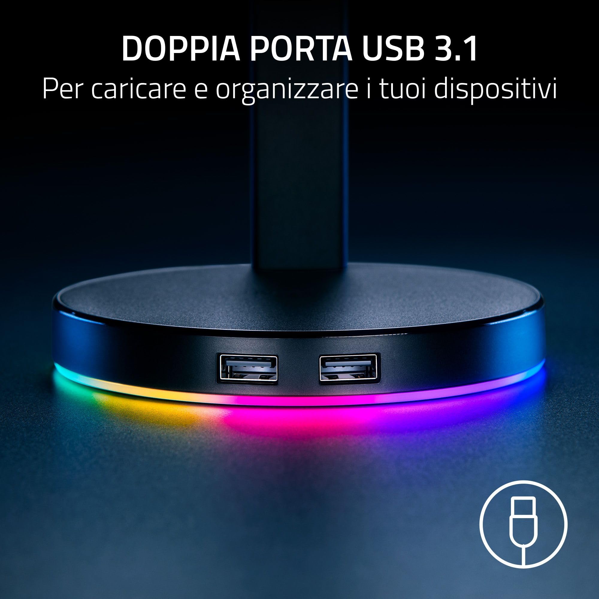 Razer Base Station V2 Chroma - Supporto Cuffie e Hub USB (Con Illuminazione RGB, con Audio Surround 7.1, Supporto Cuffie Integrato con Base Antiscivolo) Nero