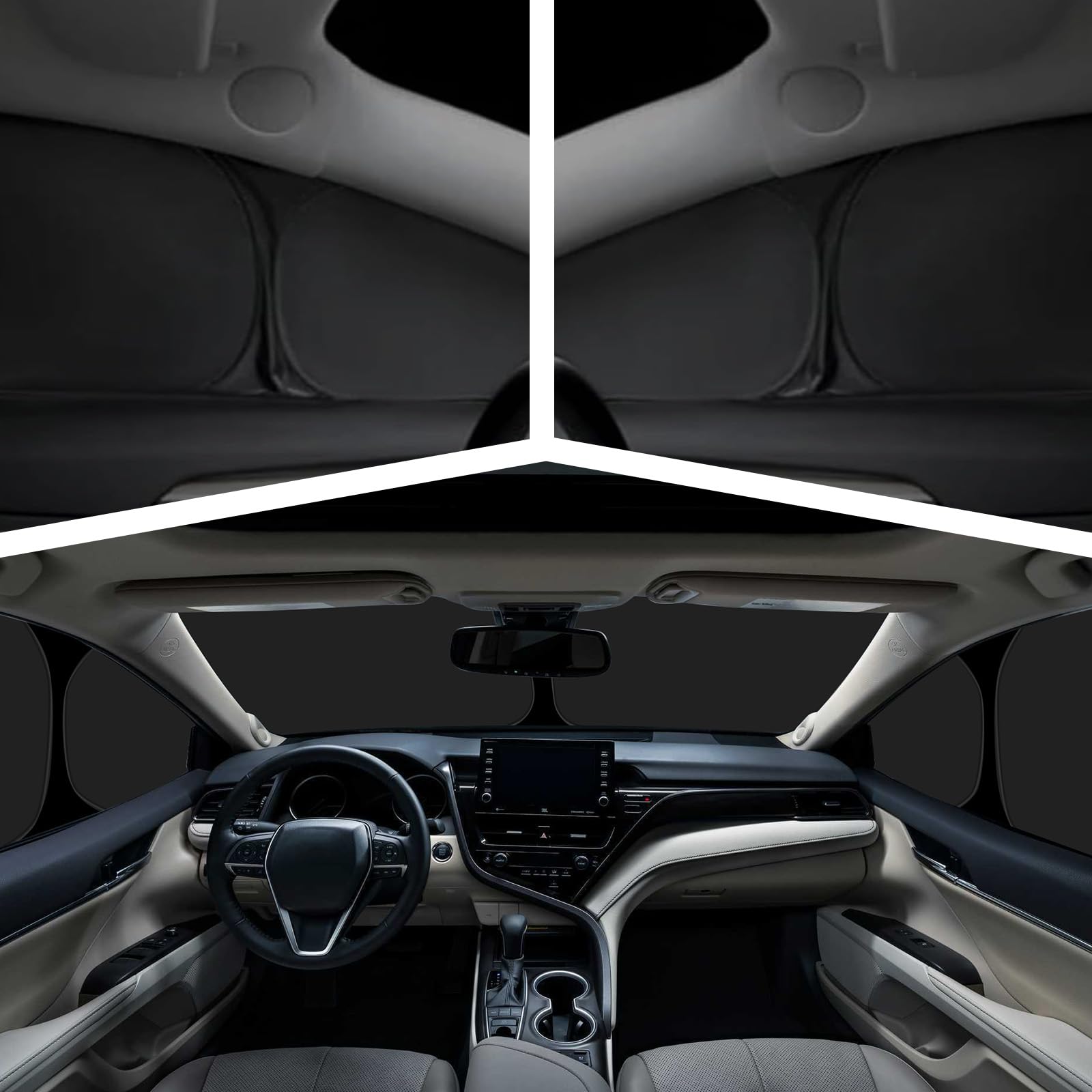 3PCS Sonnenschutz Auto Frontscheibe für VW Touran 5T 2016-2025 | Keine Saugnäpfe Erforderlich, Thermomatte Fahrerhaus Innen, Blockt UV-Strahlen, Privatsphäre und Effektiver Hitzeabwehr