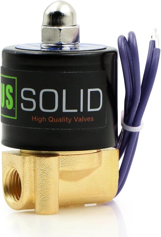U.S. Solid 1/4" Brass Electric Solenoid Valve - 12V DC, VITON Gasket, Direct Acting, Normally Closed for Air, Gas, Fuel Applications