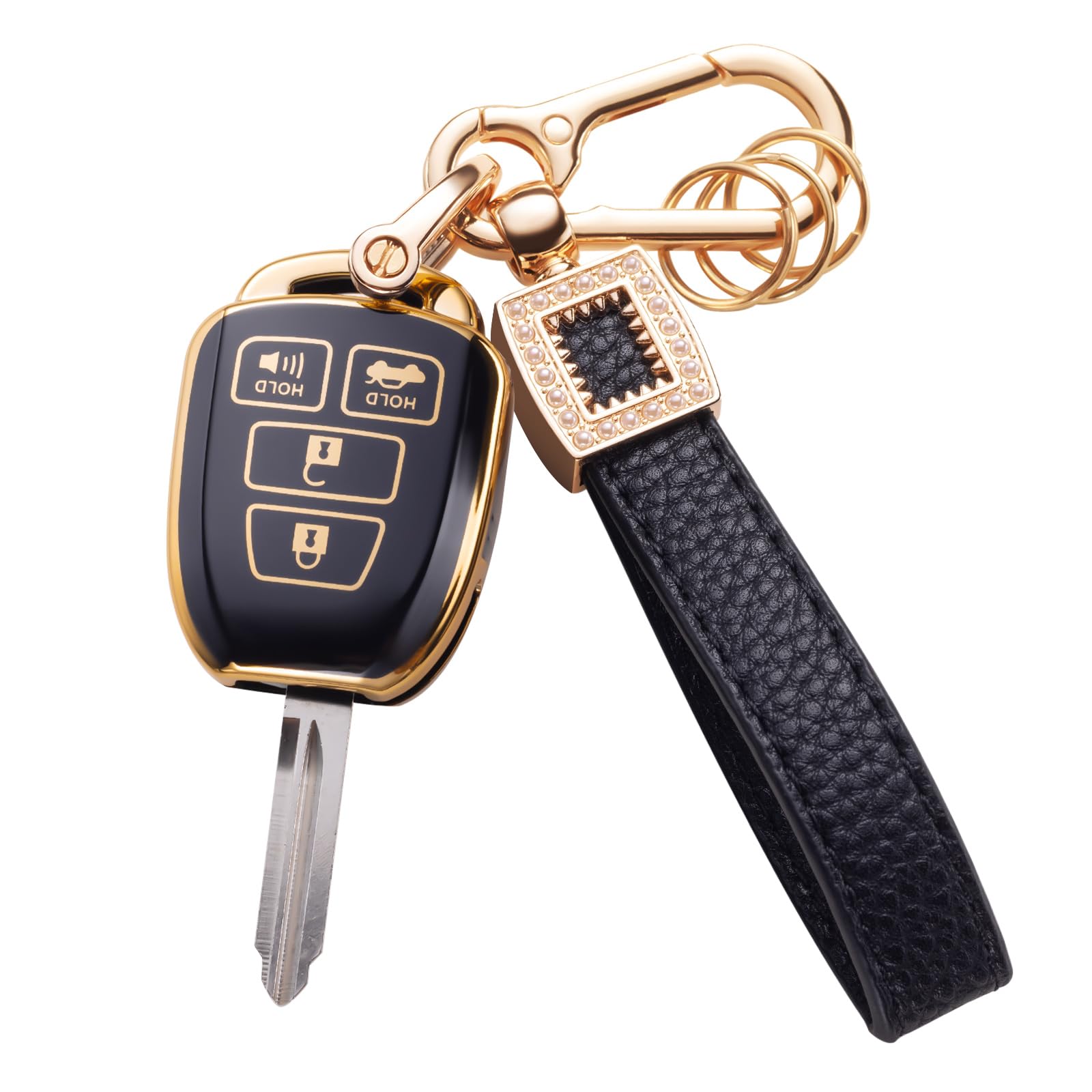 Car Key Fob Case Compatible with 2018-2024 Highlander RAV4 Camry Avalon C-HR Corolla GT86 Smart Key Protector Holder with Leather Lanyard