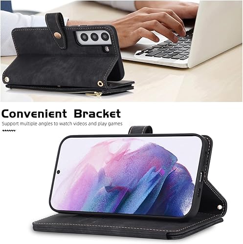 Miniatura 3 de Diseño para Samsung Galaxy S21 5G Funda tipo cartera cruzada con ranuras para tarjetas de piel sintética, función atril, cierre magnético, con