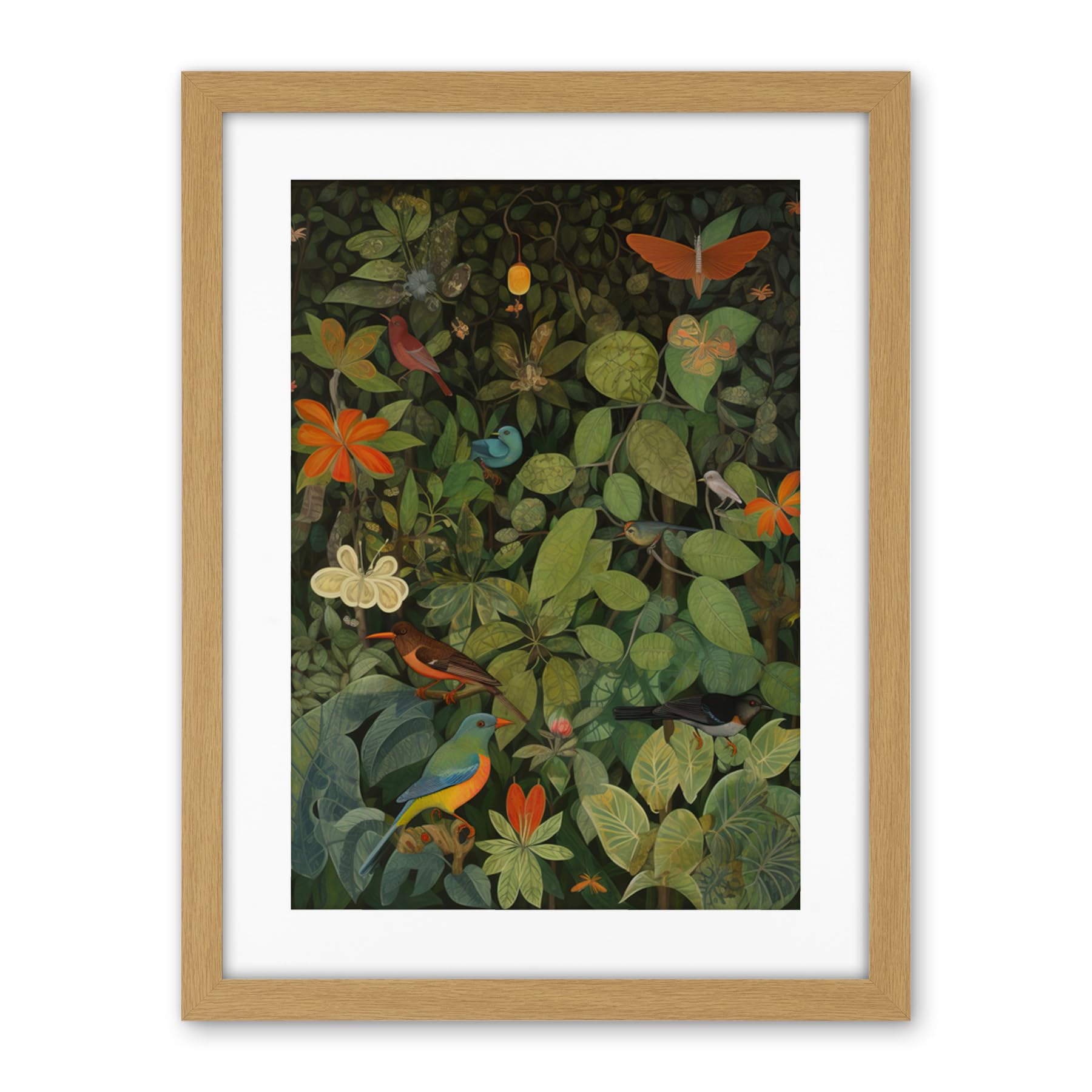 Artery8 Audubon Style Birds and Insects in Jungle Artwork Framed Wall Art Print 18X24 Inch
