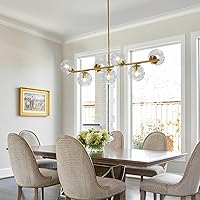 Vista 6 de KCO Iluminación - Lámpara de techo con 7 luces, globo de cristal transparente, candelabro Sputnik, estilo mid century modern, lámpara colgante