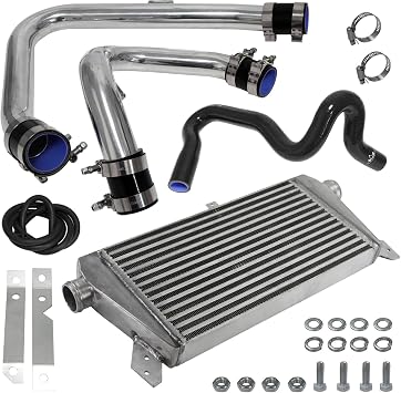 Front Mount Intercooler Kit with Pipes Hose for VW Passat Audi A4 B5 Quattro 1.8T L4 Engine Turbo 1996-2001 Blue, Bolt-On Bar & Plate Intercooler 2" Inlet/Outlet