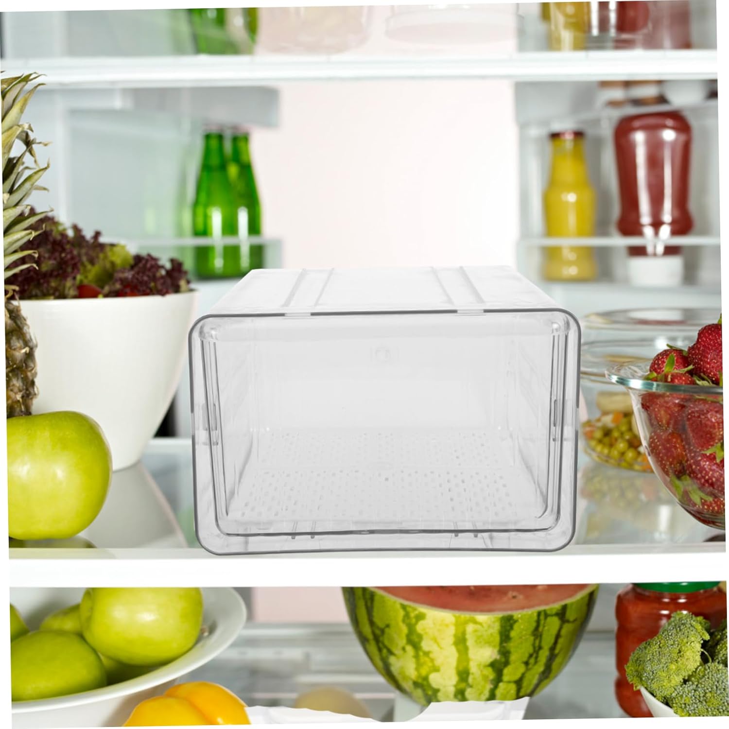 Cabilock Clear Refrigerator Organizer Box with Drawer Stackable Storage Container for Fruits Vegetables Food Transparent Design for Easy Access and Freshness for Kitchen Pantry Use