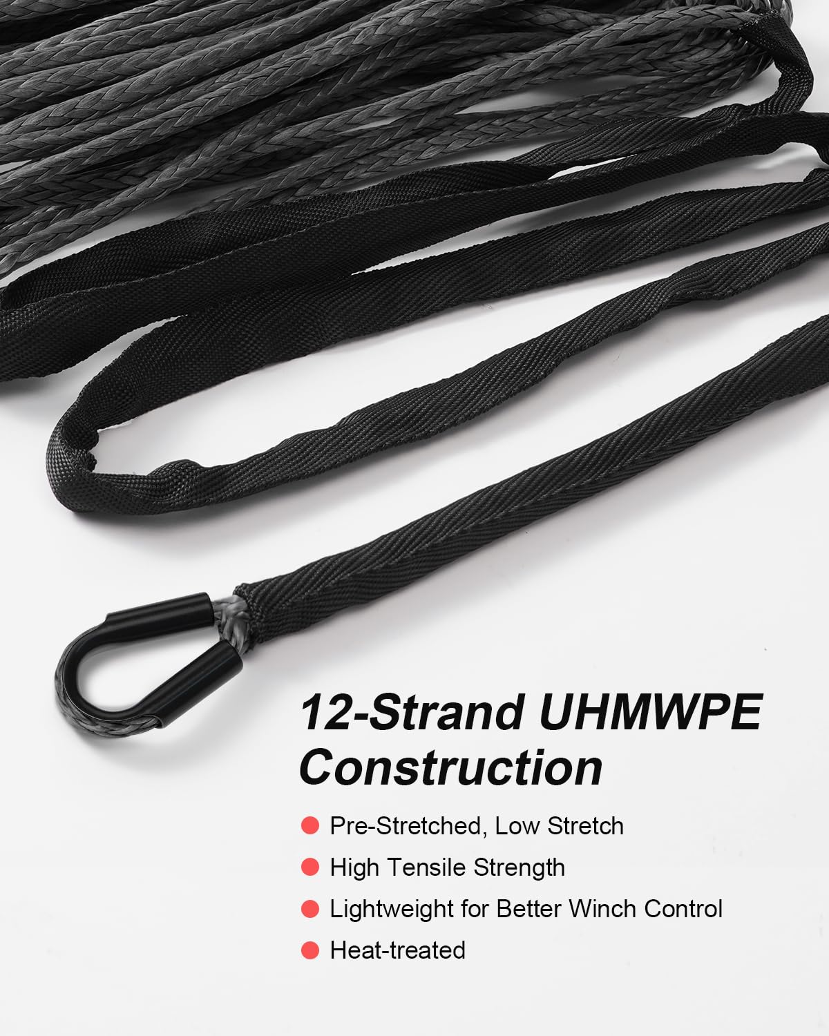 Kolvoii Syntetyczny zestaw linek do wciągarki, 1/4" x 15 m, 3855 kg kabel wciągarki ze stalowym haczykiem, tuleją ochronną i ogranicznikiem kabla wciągarki do ATV UTV pojazdów terenowych itp. (szara