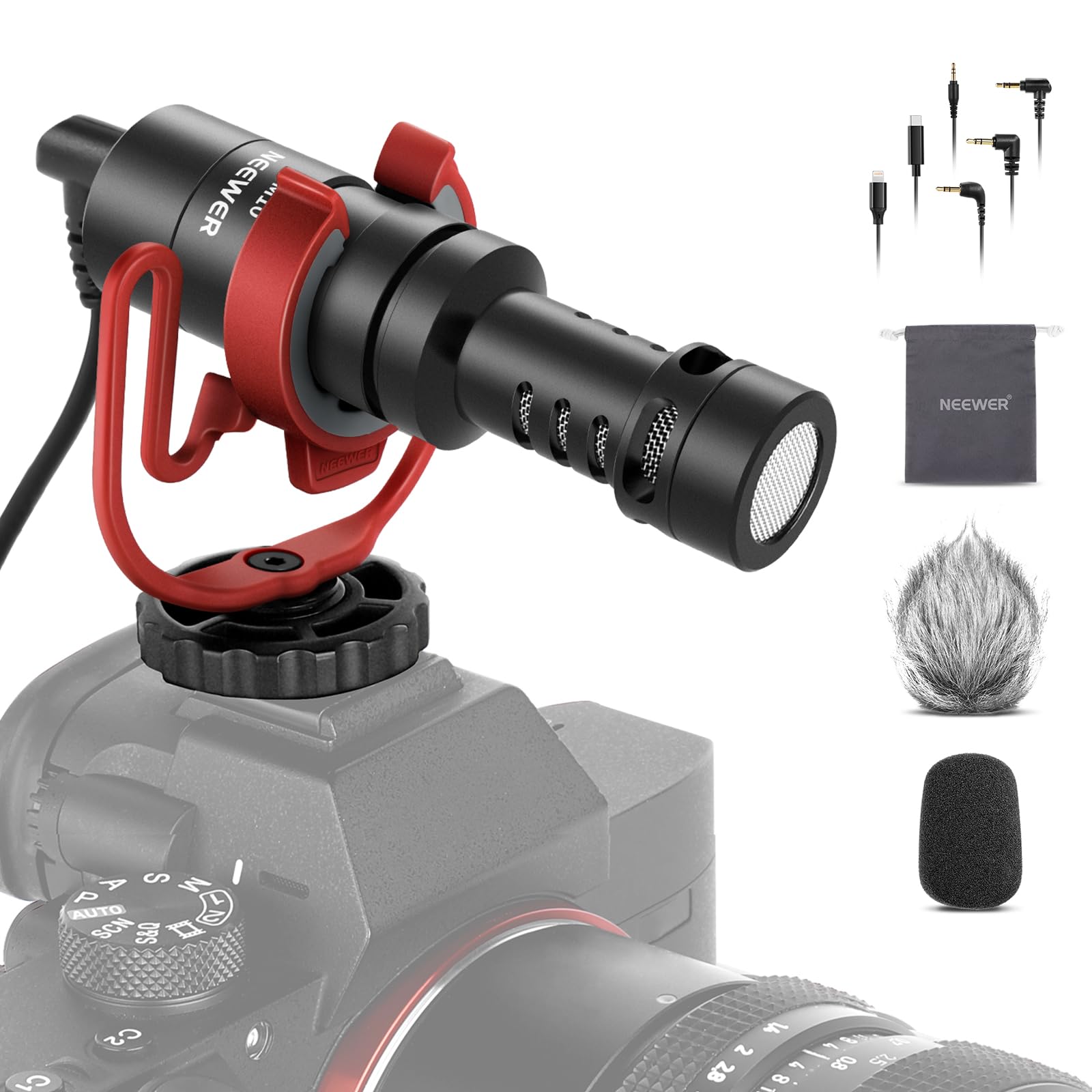 NEEWER Plug & Play Vlog Microphone for Camera, 20-20KHz Mini Supercardioid Mic Compatible with Sony Canon Nikon iPhone Samsung Android Tablet Mac with 3.5mm TRS USB C OTG Shock Mount Windscreen, VM10