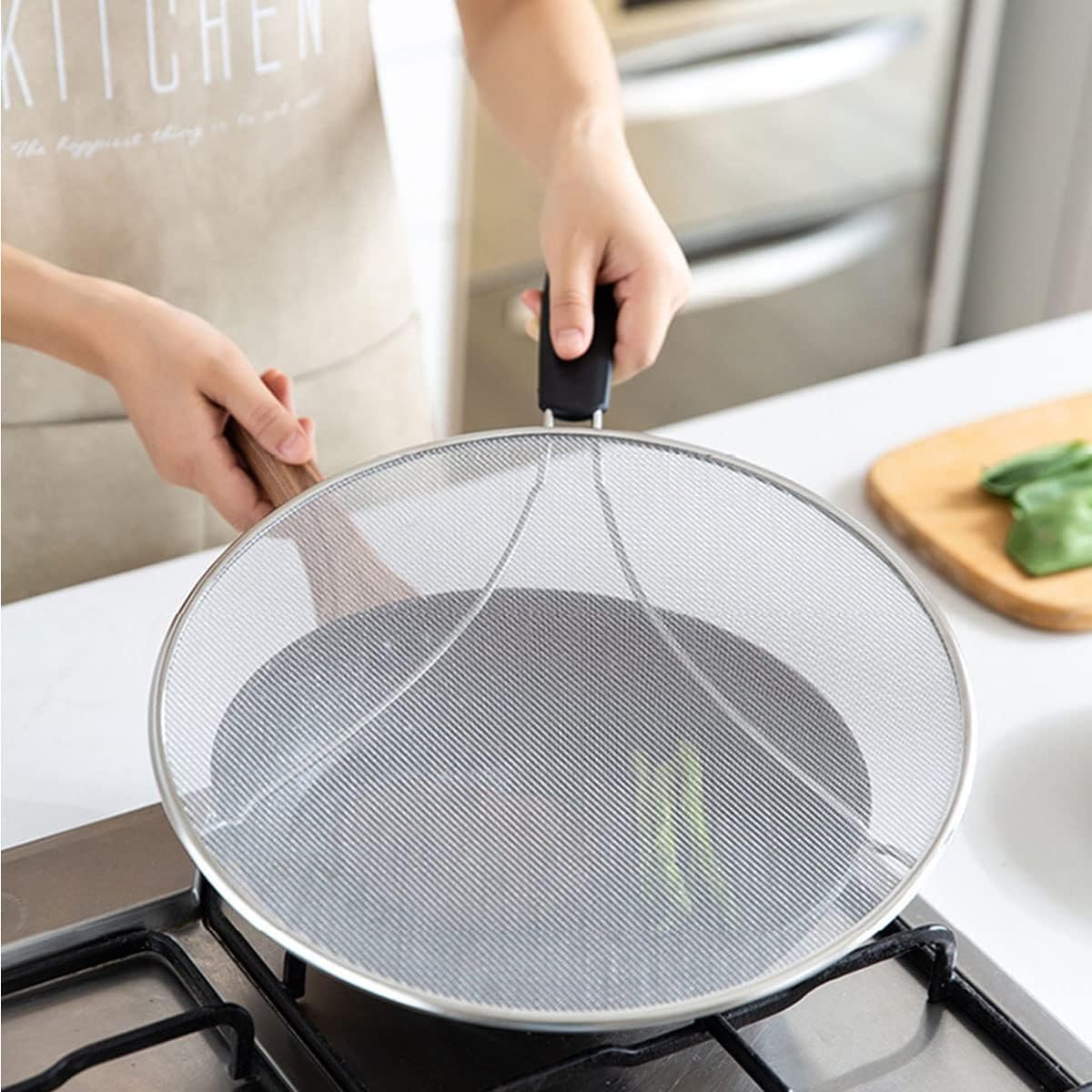 Protector contra salpicaduras de acero inoxidable de 33 cm, tapa de hierro duradera para limpieza de cocina, evita salpicaduras de grasa, accesorio de cocina ideal para chefs caseros