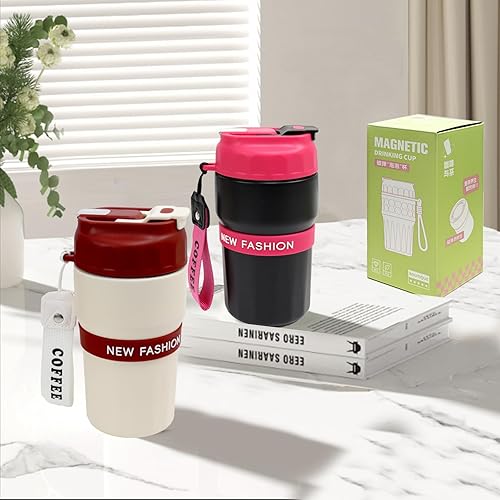 Miniatura 9 de Vaso térmico magnético aislado, taza de viaje de acero inoxidable 2 en 1 para té y café, botella de agua a prueba de fugas de 16 oz16.2 fl oz con